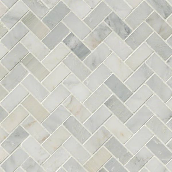 Arabescato Carrara Herringbone Pattern Honed in a Mesh