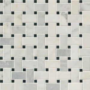 Arabescato Carrara with Black Marble Basketweave Tile Pattern
