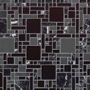 Black Marble and Glass Mixed Pattern Backsplash Tile