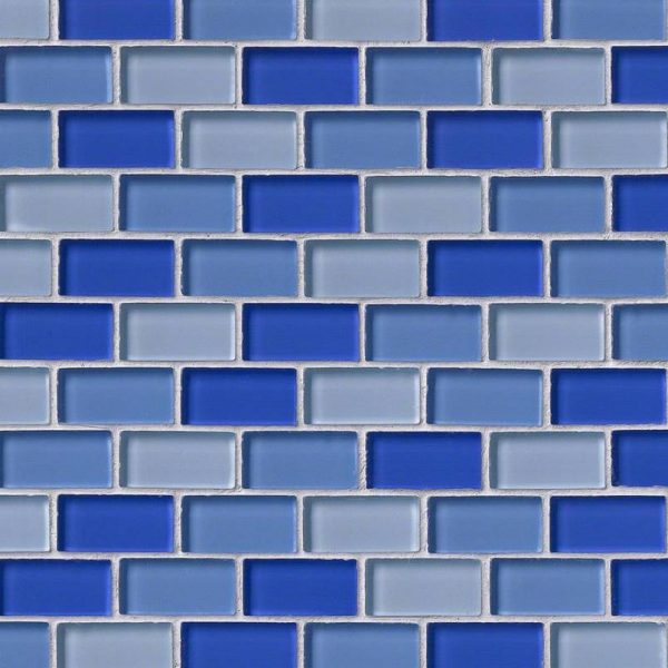 BLUE BLEND BRICK GLASS 1X2X8MM Glass Backsplash Tile