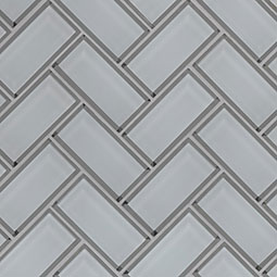 Ice Bevel Herringbone Glass Tile