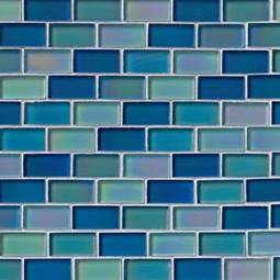 Iridescent Blue Blend Glass Brick Pattern Pool Tile