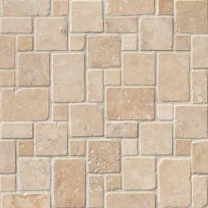 Ivory Travertine Mini Versailles Pattern Tumbled in 12x12 Mesh